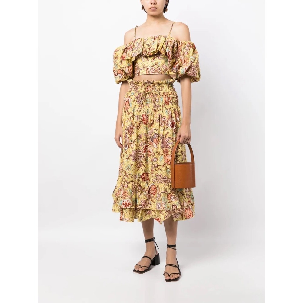 Ulla Johnson Acacia Resort Midi Skirt Floral Cotton-Poplin Marigold Calla Lily 2